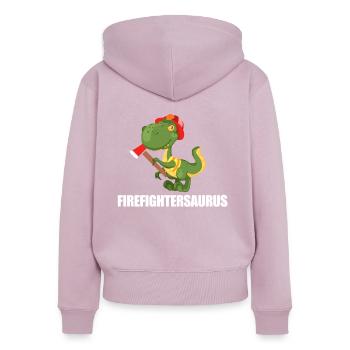Dinosaure de feu - Sweat à capuche zippé Premium bio Femme - rose poudré - Dos - Julia (174cm)