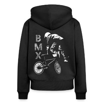 Dearadh Bronntanais Bronntanais BMX - Frauen Premium Bio Zip Hoodie - Schwarz - Hinten - Julia (174cm)