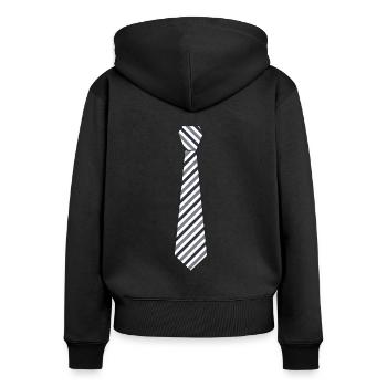 Cravate rayée - Sweat à capuche zippé Premium bio Femme - noir - Dos - Julia (174cm)