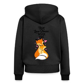 Couple amoureux - renards amoureux - Sweat à capuche zippé Premium bio Femme - noir - Dos - Julia (174cm)