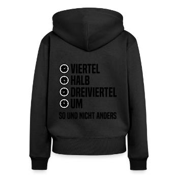 Ostdeutschland Uhrzeit Ossi DDR Ostblock - Frauen Premium Bio Zip Hoodie - Schwarz - Hinten - Julia (174cm)