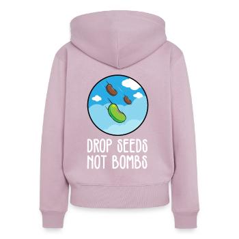 Larguer des graines et non des bombes Les écologistes - Sweat à capuche zippé Premium bio Femme - rose poudré - Dos - Julia (174cm)