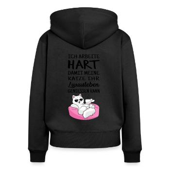 image de chat amusant vie de luxe chat ami chat - Sweat à capuche zippé Premium bio Femme - noir - Dos - Julia (174cm)