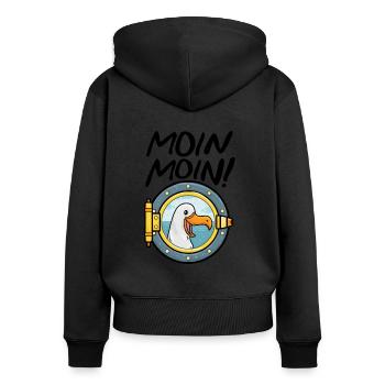 Moin Moin Möwe Anker Ostsee Nordsee Schiffsluke - Frauen Premium Bio Zip Hoodie - Schwarz - Hinten - Julia (174cm)