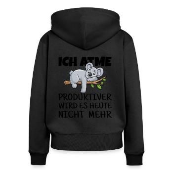 Koala - Frauen Premium Bio Zip Hoodie - Schwarz - Hinten - Julia (174cm)