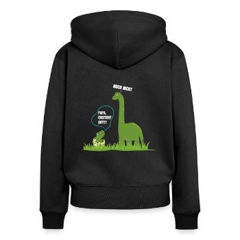 Papa Existiert Gott Dinosaurier Atheist - Frauen Premium Bio Zip Hoodie - Schwarz - Hinten - Julia (174cm)