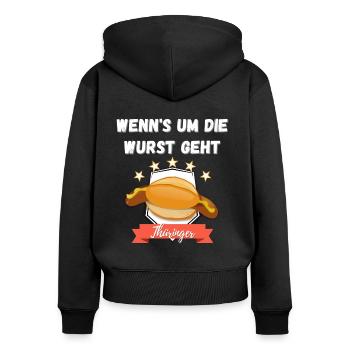 Bratwurst Thüringer Grill Wurst Geschmack Spruch - Frauen Premium Bio Zip Hoodie - Schwarz - Hinten - Julia (174cm)