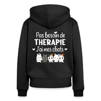 J'ai mes chats. Humour cadeau passion chat chaton - Sweat à capuche zippé Premium bio Femme - noir - Dos - Julia (174cm)
