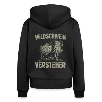 Wildschwein Versteher Jäger Keiler Schwarzwild - Frauen Premium Bio Zip Hoodie - Schwarz - Hinten - Julia (174cm)