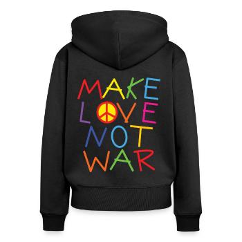 Make Love not War Paix Liberté Rengaine - Sweat à capuche zippé Premium bio Femme - noir - Dos - Julia (174cm)