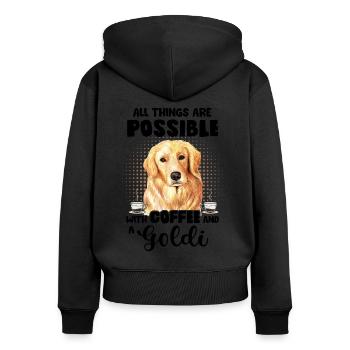 Kaffee Golden Retriever Spruch Hund Spruch - Frauen Premium Bio Zip Hoodie - Schwarz - Hinten - Julia (174cm)