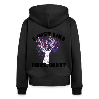 Cerf cadeau anniversaire sort femmes filles - Sweat à capuche zippé Premium bio Femme - noir - Dos - Julia (174cm)