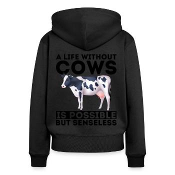 Vaches sans vaches vache agriculteur paysan - Sweat à capuche zippé Premium bio Femme - noir - Dos - Julia (174cm)