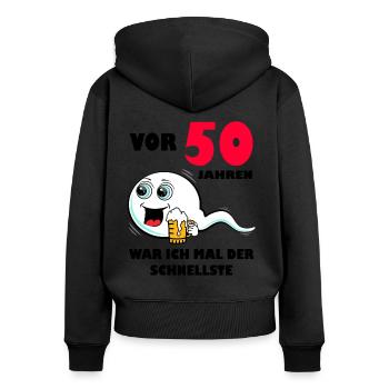 50.Ehrentag 50. Jubiläum Club der alten Säcke 50 - Frauen Premium Bio Zip Hoodie - Schwarz - Hinten - Julia (174cm)