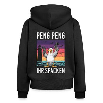 Moin Lübeck Moin Oldenburg Moin Hamburg Rostock - Frauen Premium Bio Zip Hoodie - Schwarz - Hinten - Julia (174cm)