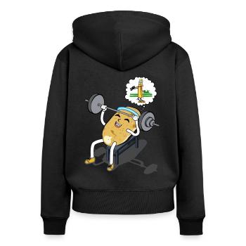 witzige Fitness Geschenke Pommes Workout Fritte - Frauen Premium Bio Zip Hoodie - Schwarz - Hinten - Julia (174cm)
