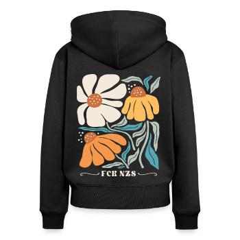 Subtiles Antifaschistisches FCK NZS Frauen - Frauen Premium Bio Zip Hoodie - Schwarz - Hinten - Julia (174cm)