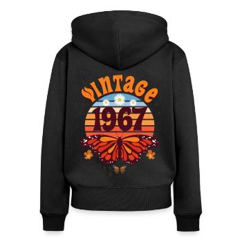 Rétro et Vintage 1967 Femme 55 Ans Anniversaire - Sweat à capuche zippé Premium bio Femme - noir - Dos - Julia (174cm)