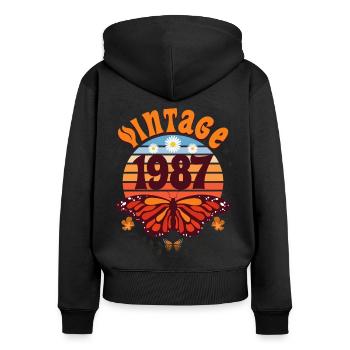 Rétro et Vintage 1987 Femme 35 Ans Anniversaire - Sweat à capuche zippé Premium bio Femme - noir - Dos - Julia (174cm)