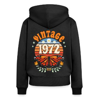 Rétro et Vintage 1972 Femme 50 Ans Anniversaire - Sweat à capuche zippé Premium bio Femme - noir - Dos - Julia (174cm)