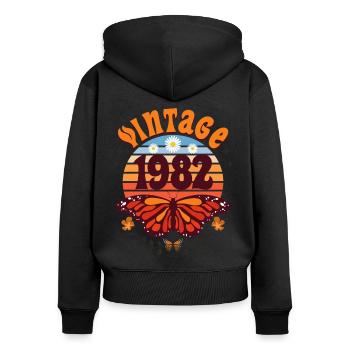 Rétro et Vintage 1982 Femme 40 Ans Anniversaire - Sweat à capuche zippé Premium bio Femme - noir - Dos - Julia (174cm)