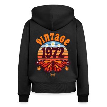 Rétro et Vintage 1972 Femme 50 Ans Anniversaire - Sweat à capuche zippé Premium bio Femme - noir - Dos - Julia (174cm)