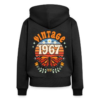 Rétro et Vintage 1967 Femme 55 Ans Anniversaire - Sweat à capuche zippé Premium bio Femme - noir - Dos - Julia (174cm)