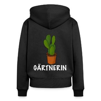 Gärtnerin Topfpflanze für den Garten - Frauen Premium Bio Zip Hoodie - Schwarz - Hinten - Julia (174cm)