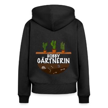 Hobby Gärtnerin das Frauen Garten Outfit - Frauen Premium Bio Zip Hoodie - Schwarz - Hinten - Julia (174cm)