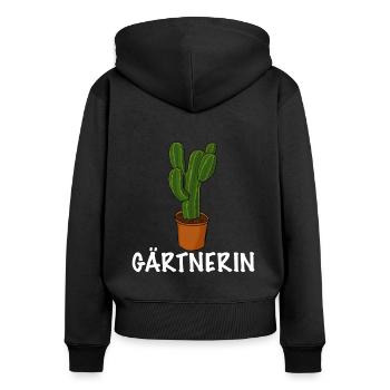 Gärtnerin Topfpflanze für die Gartenarbeit - Frauen Premium Bio Zip Hoodie - Schwarz - Hinten - Julia (174cm)