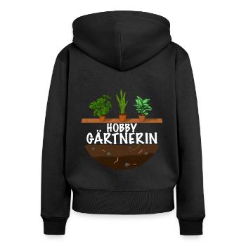 Hobby Gärtnerin das Frauen Garten Outfit - Frauen Premium Bio Zip Hoodie - Schwarz - Hinten - Julia (174cm)