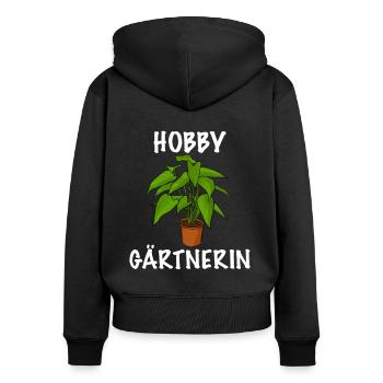 Hobby Gärtnerin das Frauen Garten Outfit - Frauen Premium Bio Zip Hoodie - Schwarz - Hinten - Julia (174cm)