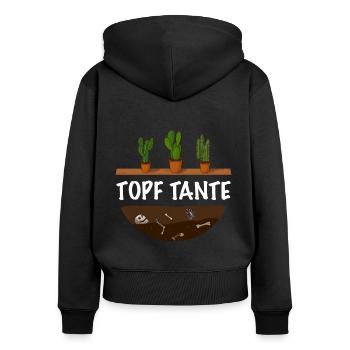 Topf Tante Gärtner Frauen Garten - Frauen Premium Bio Zip Hoodie - Schwarz - Hinten - Julia (174cm)