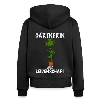 Gärtnerin aus Leidenschaft Topf Pflanze - Frauen Premium Bio Zip Hoodie - Schwarz - Hinten - Julia (174cm)