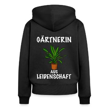 Gärtnerin aus Leidenschaft Topf Pflanze - Frauen Premium Bio Zip Hoodie - Schwarz - Hinten - Julia (174cm)