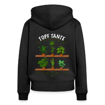 Topf Tante Topfpflanzen - Frauen Premium Bio Zip Hoodie - Schwarz - Hinten - Julia (174cm)