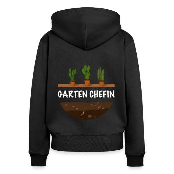 Garten Chefin lustiges Garten - Frauen Premium Bio Zip Hoodie - Schwarz - Hinten - Julia (174cm)
