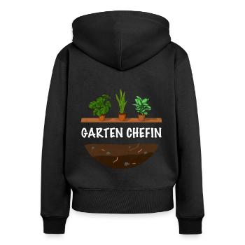 Garten Chefin lustiges Garten - Frauen Premium Bio Zip Hoodie - Schwarz - Hinten - Julia (174cm)