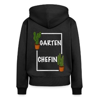 Garten Chefin lustiges Frauen Garten Outfit - Frauen Premium Bio Zip Hoodie - Schwarz - Hinten - Julia (174cm)