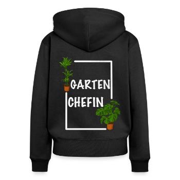 Garten Chefin lustiges Frauen Garten Outfit - Frauen Premium Bio Zip Hoodie - Schwarz - Hinten - Julia (174cm)