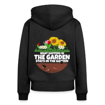 Jardinier disant ce qui se passe dans le jardin - Sweat à capuche zippé Premium bio Femme - noir - Dos - Julia (174cm)