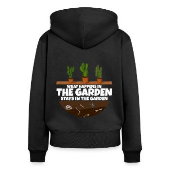 Gardener saying what happens in the garden - Women's Premium Organic Zip Hoodie - black - Back - Julia (174cm)