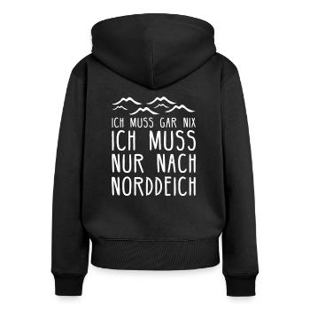 Norddeich I Ostfriesland Niedersachsen Nordsee - Frauen Premium Bio Zip Hoodie - Schwarz - Hinten - Julia (174cm)