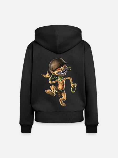 Aztekisches Fabelwesen Chaneque - Frauen Premium Bio Zip Hoodie - Schwarz