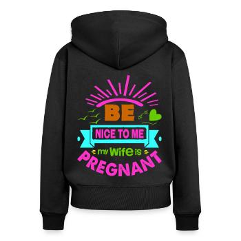 Mère Enceinte Bébé Nourrisson T-shirt Maman - Sweat à capuche zippé Premium bio Femme - noir - Dos - Julia (174cm)
