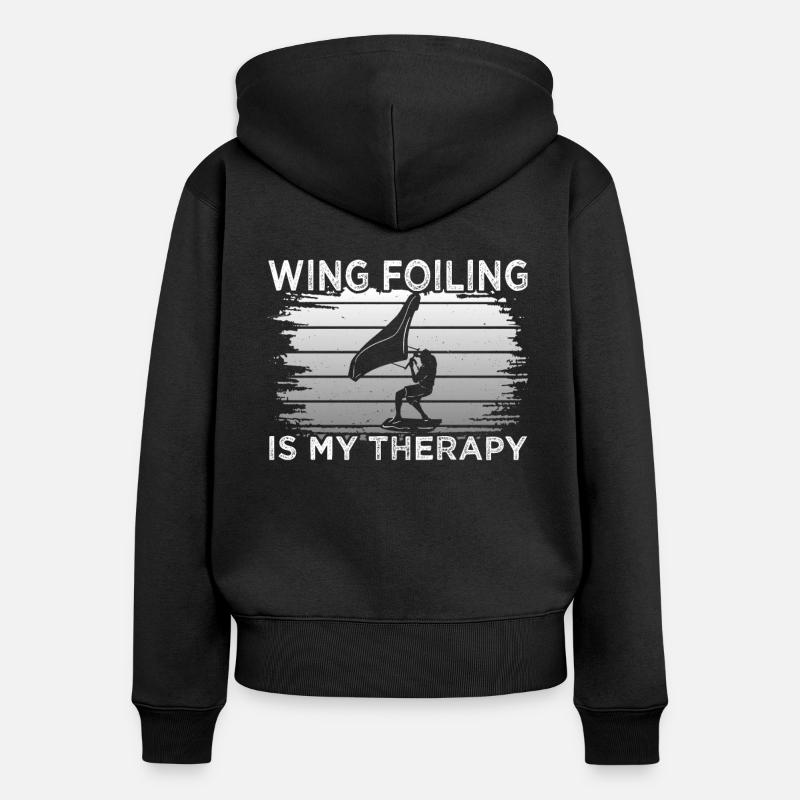 Wing Foiling Therapy - Women's Premium Organic Zip Hoodie - black
