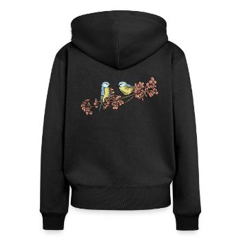 Blaumeise I Vogel Meise Motiv für Vogelbeobachter - Frauen Premium Bio Zip Hoodie - Schwarz - Hinten - Julia (174cm)