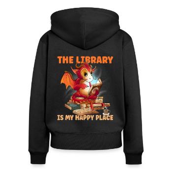 Read Happy Place - Women's Premium Organic Zip Hoodie - black - Back - Julia (174cm)