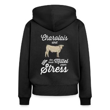 Charolais Rind I Frankreich Rinderzucht für - Frauen Premium Bio Zip Hoodie - Schwarz - Hinten - Julia (174cm)