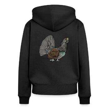 Auerhahn I Hühnervogel Auerhuhn Motiv für Jäger - Frauen Premium Bio Zip Hoodie - Schwarz - Hinten - Julia (174cm)